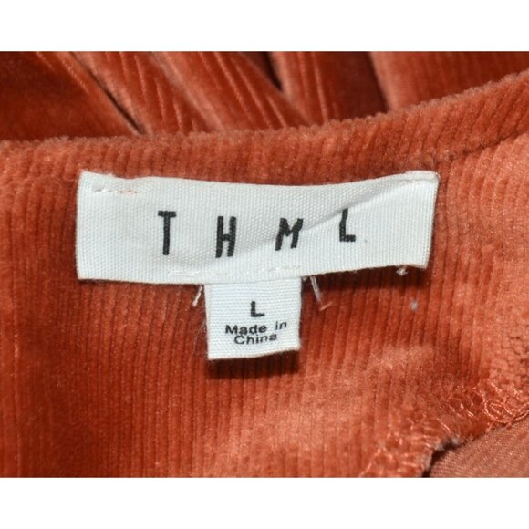 THML Fall Women Size L Corduroy Orange Rust Puff Short Sleeve Top Shirt Soft - Picture 7 of 9
